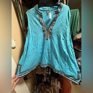 Torrid Turquoise Tank Top with Black Embroidery